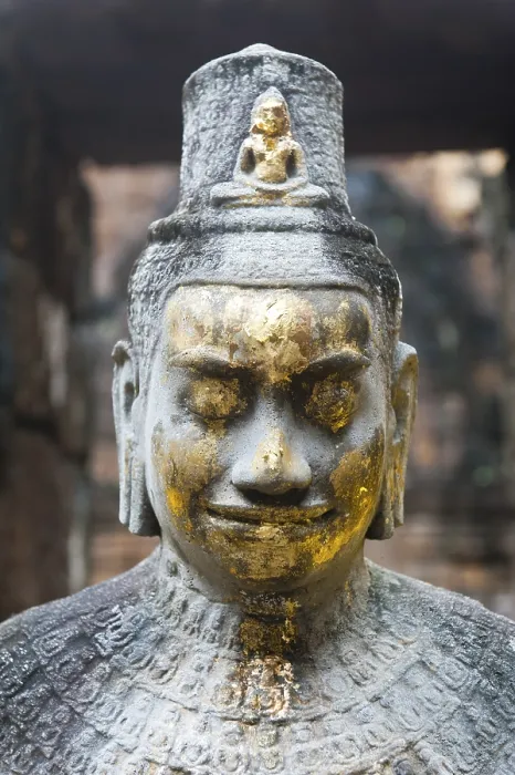 Framed Print : Buddhist statue of Bodhisattva Avalokiteshvara with offerings in the temple