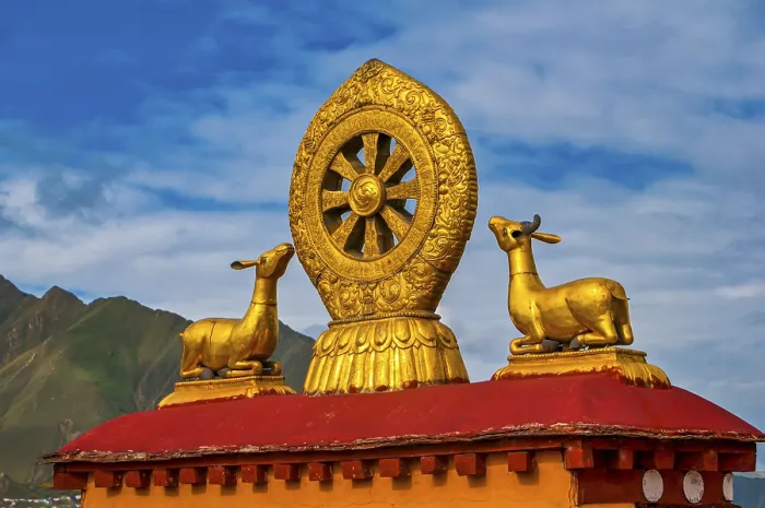 Framed Print : Buddhist symbols on the roof of the Jokhang temple Framed Print : Buddhist symbols on the roof of the Jokhang temple