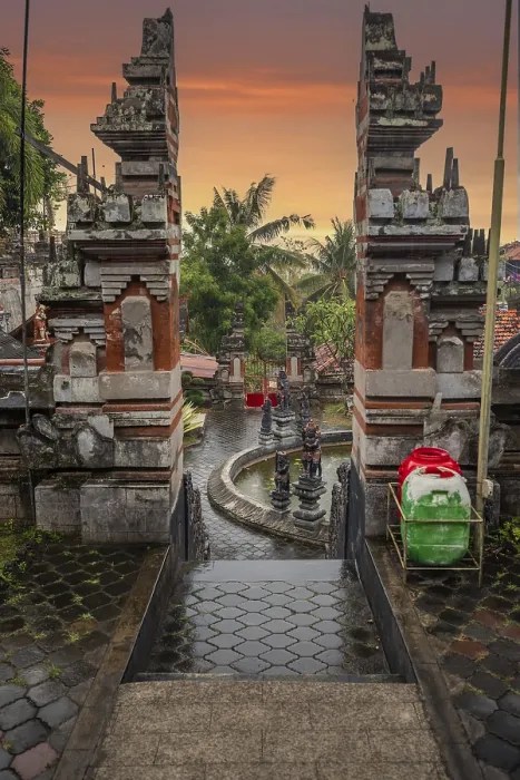 Framed Print : A Buddhist temple in the evening in the rain