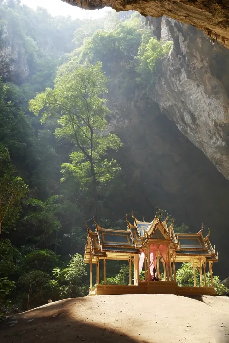 Framed Print : Buddhist temple in picturesque cave with sunlight