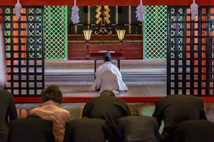 Framed Print : Buddhists Praying, Itsukushima Shrine
