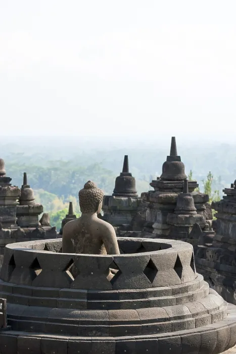 Framed Print : Buhhdist temple Borobudor with buddha and stuffa with view over the landscepe arround