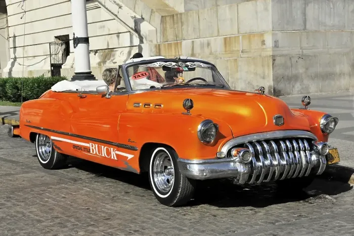 Framed Print : Buick, Convertible, classic car from the 50s in the city center of Havana