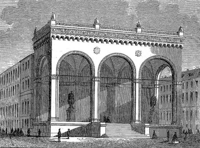 Framed Print : The building Feldherrnhalle, woodcut Framed Print : The building Feldherrnhalle, woodcut