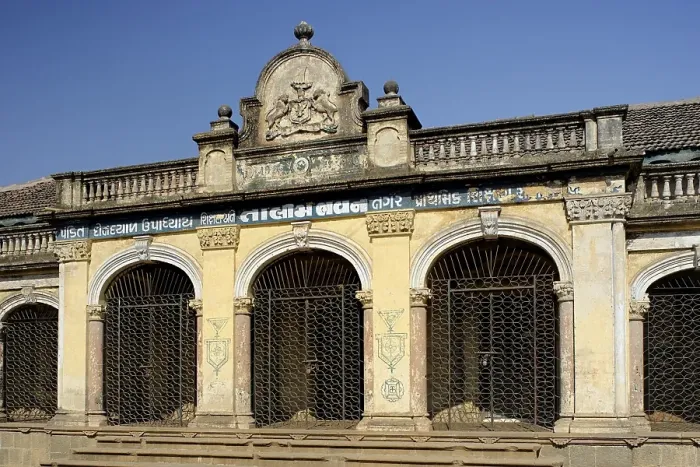 Framed Print : Building of high school built in 1926, Bhavs ihji, dis trict Bhavnagar, Gujarat, India, As ia