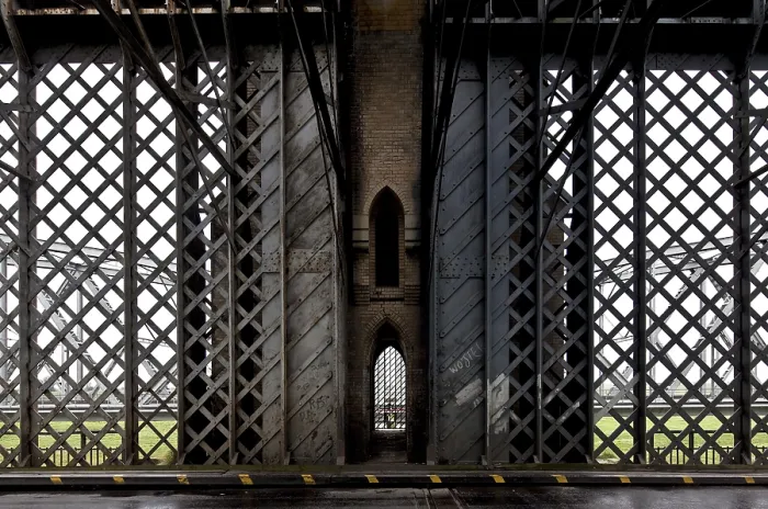 Framed Print : Built 1851-1857, seam between two original steel lattice superstructures in between tower