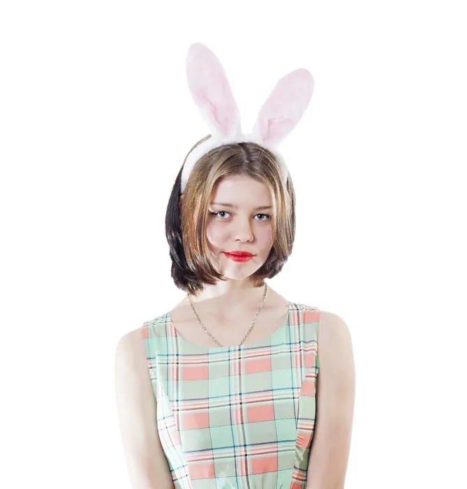 Framed Print : Bunny girl on white