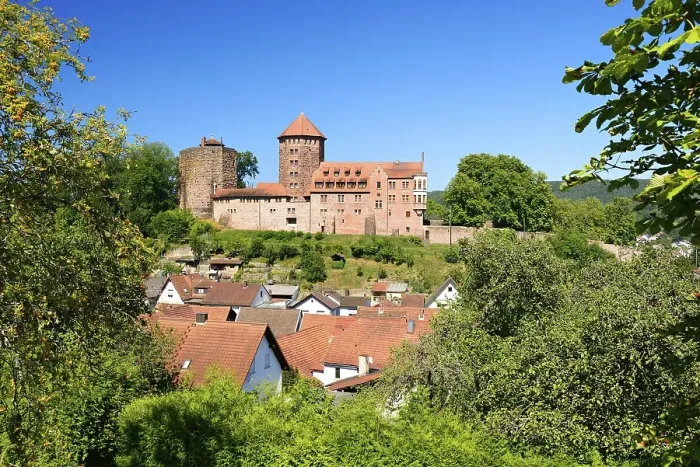 Framed Print : Burg Rieneck Castle and the town of Rieneck in Sinntal Valley Framed Print : Burg Rieneck Castle and the town of Rieneck in Sinntal Valley