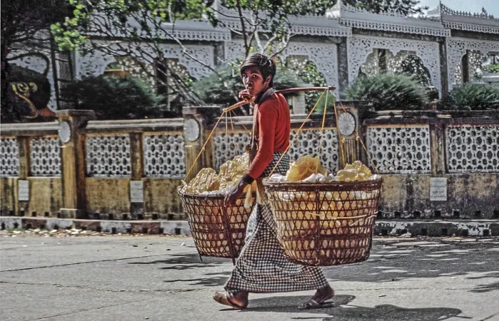 Framed Print : Burmese with baskets, Rangoon, Yangon Framed Print : Burmese with baskets, Rangoon, Yangon