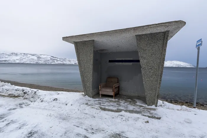 Framed Print : Bus stop on the island of Ringvasoya