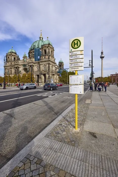 Framed Print : Bus stop Museum Island with Berlin Cathedral Framed Print : Bus stop Museum Island with Berlin Cathedral