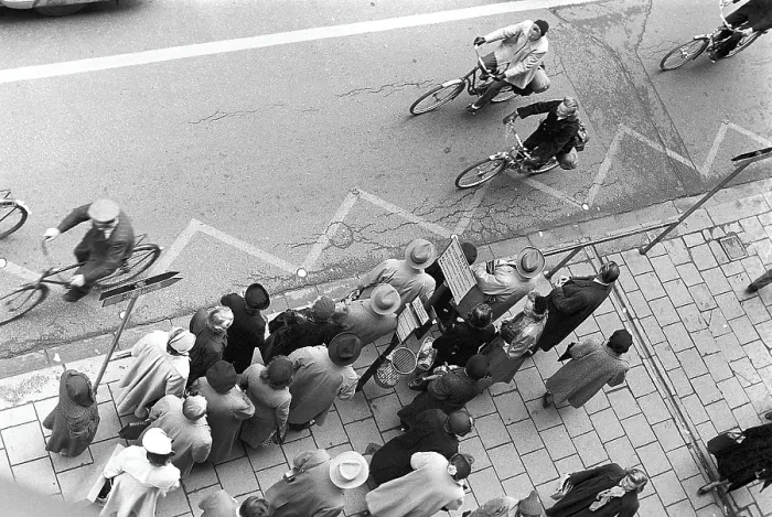 Framed Print : Bus stop in Stockholm in 1953. People are waiting for the bus at the bus stop. Stockholm Sweden 1953, Kristoffersson ref 1-12 Framed Print : Bus stop in Stockholm in 1953. People are waiting for the bus at the bus stop. Stockholm Sweden 1953, Kristoffersson ref 1-12