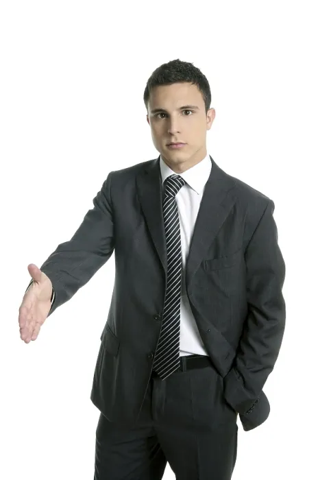 Framed Print : Businessman giving hand facing to camera Framed Print : Businessman giving hand facing to camera