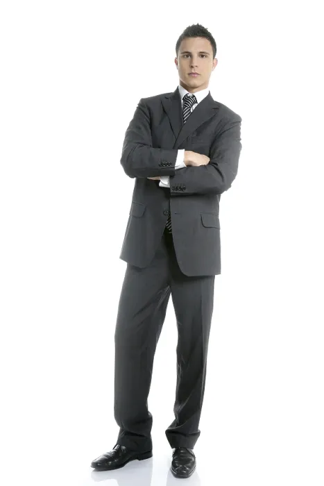 Framed Print : Businessman young stand up, full length on white background