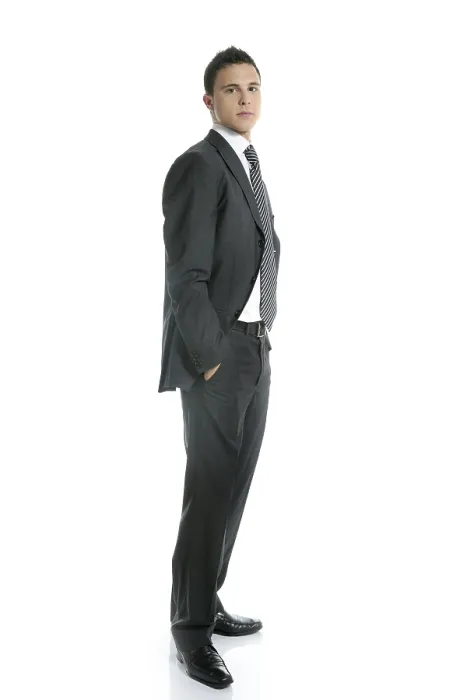 Framed Print : Businessman young stand up, full length on white background