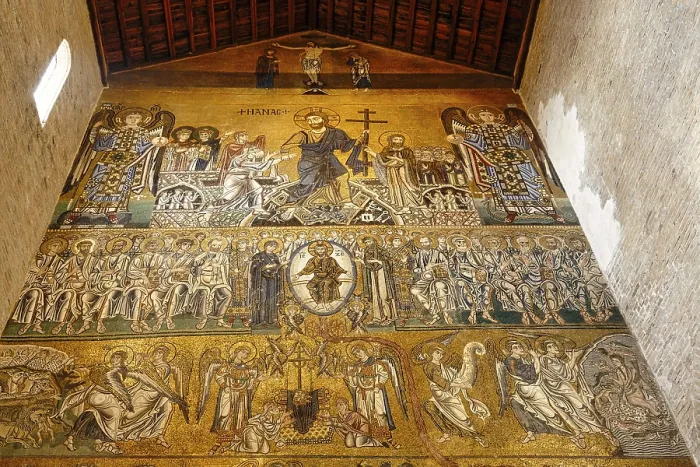 Framed Print : Byzantine mosaic, mural in the Basilica of Santa Maria Assunta