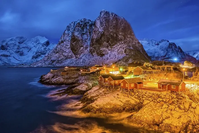 Framed Print : Cabins by night, Hamnoy, Lofoten Islands