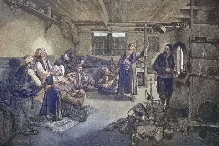 Framed Print : A cafe in Bosnia, local people sitting and relaxing