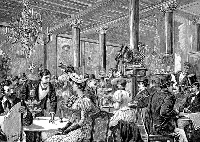 Framed Print : The Cafe farmer Restaurant in Berlin in 1876 Framed Print : The Cafe farmer Restaurant in Berlin in 1876
