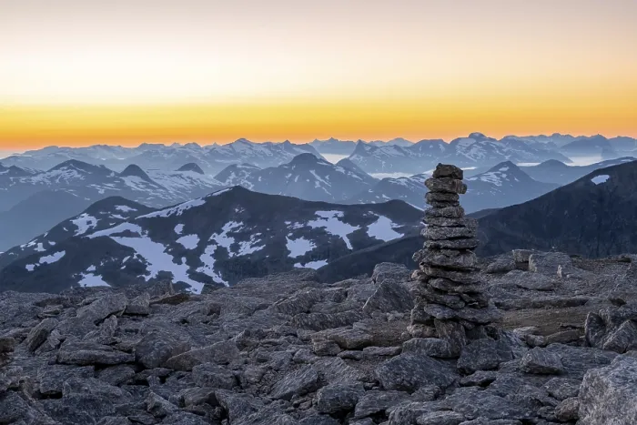 Framed Print : Cairn at the top of Skala, view of mountain panorama