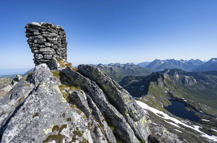 Framed Print : Cairn at the summit of Rundfjellet