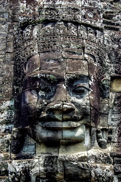Framed Print : Cambodian gray rock sculpture in angkor wat, bayon