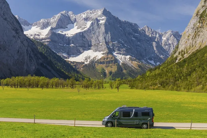 Framed Print : Camper van, Nature conservancy area Grosser Ahornboden Framed Print : Camper van, Nature conservancy area Grosser Ahornboden