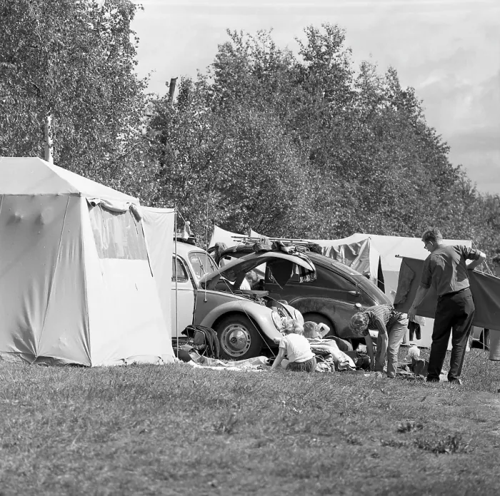 Framed Print : Camping in the 1960s. A campsite where the families spend parts of their summer holiday