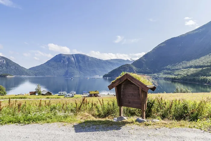 Framed Print : Campsite along Sundalsfjord in western Norway in Scandinavia Framed Print : Campsite along Sundalsfjord in western Norway in Scandinavia