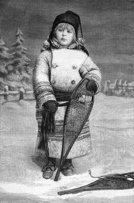 Framed Print : Canadian girl with snowshoes, historic image, 1883 Framed Print : Canadian girl with snowshoes, historic image, 1883