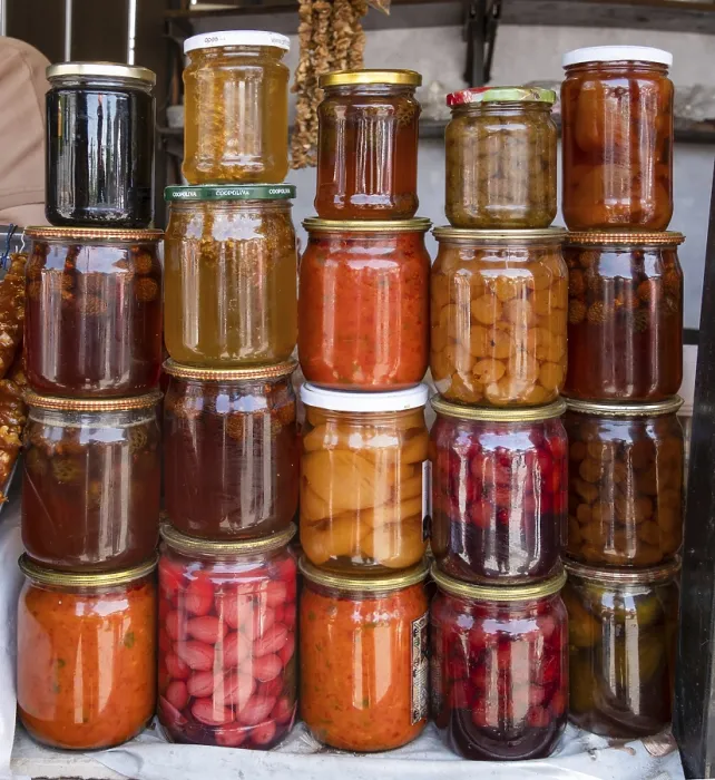 Framed Print : Canned fruits and vegetables in glass jars Framed Print : Canned fruits and vegetables in glass jars