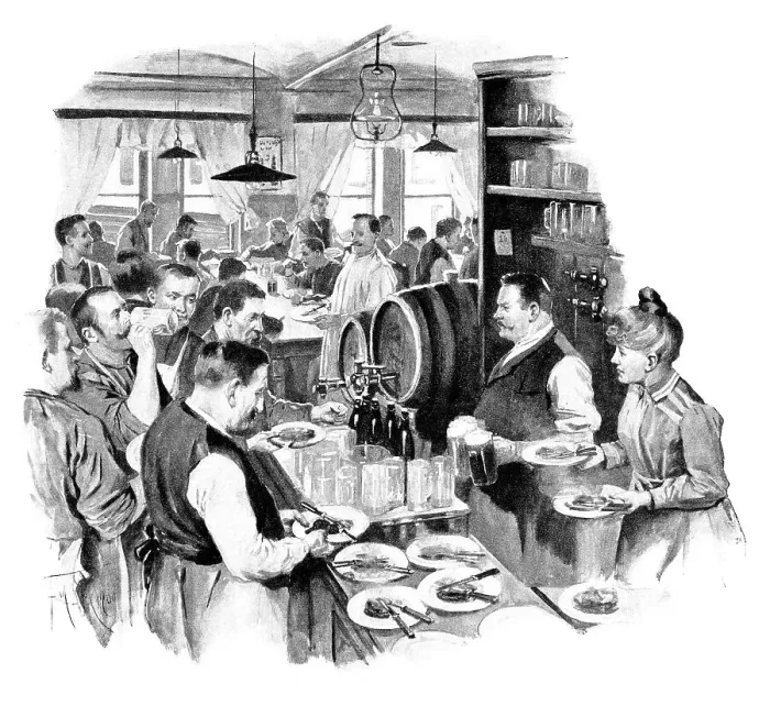 Framed Print : Canteen at Julius Sittenfeld, historic illustration from the year book of Modern Art in Master Woodcuts