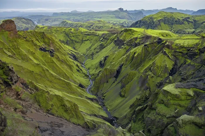 Framed Print : Canyon, moss-covered volcanic mountain landscape Framed Print : Canyon, moss-covered volcanic mountain landscape