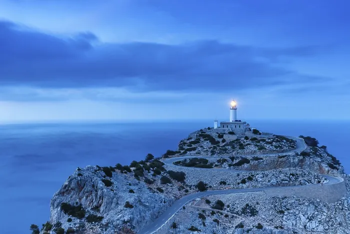 Framed Print : Cap Formentor evening night lighthouse sea text free space copyspace travel travel in Majorca