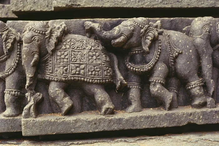 Framed Print : Caparisoned elephants in Prasanna Chennakesha temple at Somnathpur