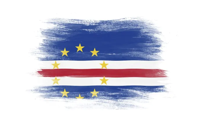 Framed Print : Cape Verde flag brush stroke, national flag on white background
