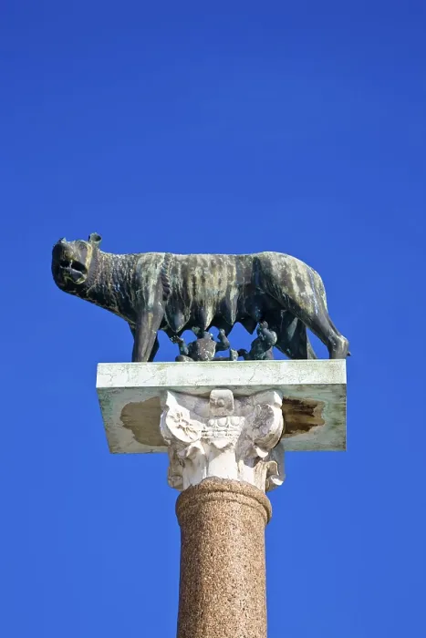 Framed Print : Capitoline Wolf nurses the boy Romulus and Remus Piazza dei Miracoli Pisa Tuscany Italy