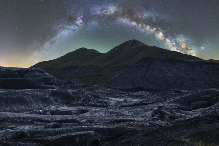 Framed Print : Captivating Icelandic terrain under a stunning starry sky The Milky Way arcs gracefully above Framed Print : Captivating Icelandic terrain under a stunning starry sky The Milky Way arcs gracefully above