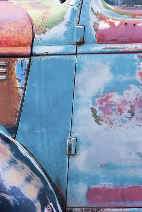 Framed Print : Car, colourful paint pattern, vintage car