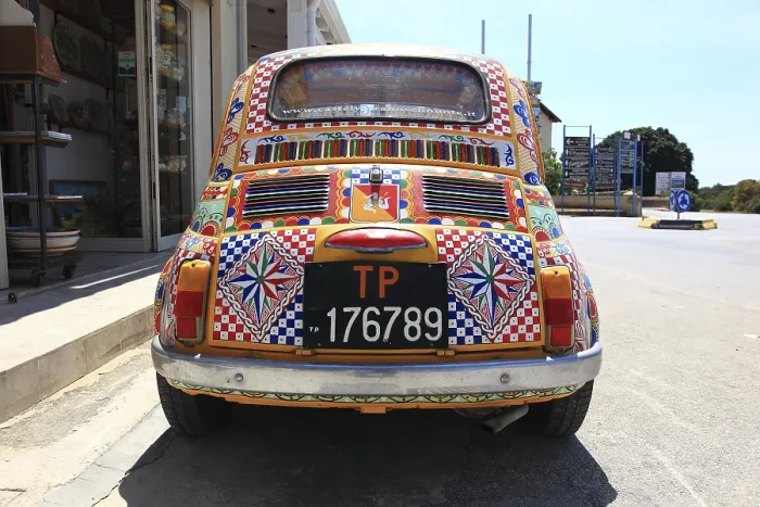 Framed Print : Car, colourfully painted 500 Fiat