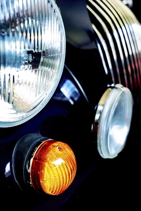Framed Print : Car Lamps and Car Grille on the Front of a an Old Classic Car in Switzerland
