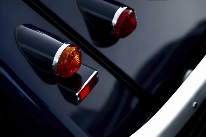 Framed Print : Car Lamps on the Back of a an Old Classic Car in Switzerland