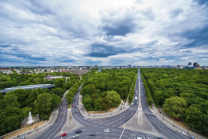 Framed Print : Several car lanes through Berlin's Tiergarten Several car lanes through Berlin's Tiergarten