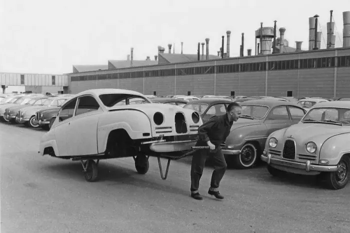 Framed Print : Car manufacturing in the 1950s