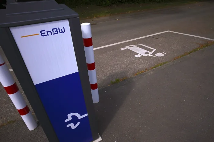 Framed Print : Car park with EnBW charging station for electric cars