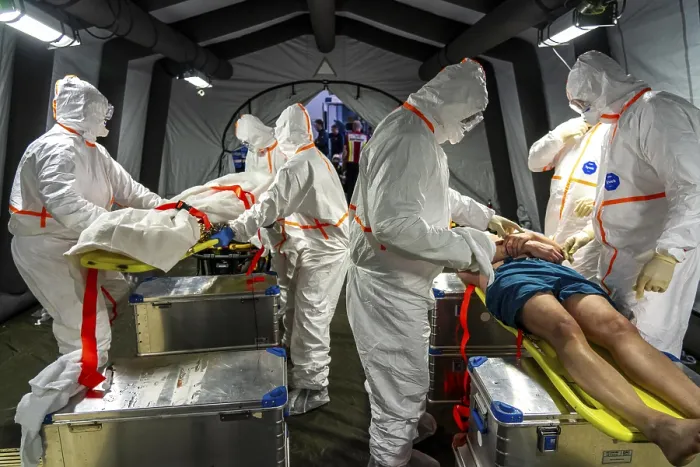 Framed Print : Care of patients after decontamination