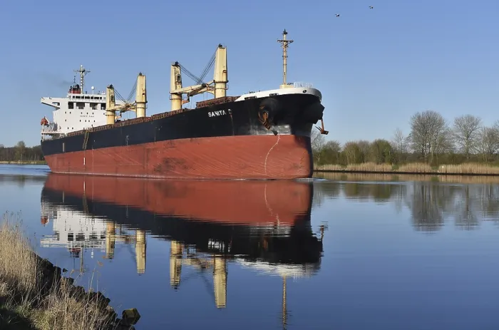 Framed Print : Cargo ship, bulk carrier, SANITAs sailing on the Kiel Canal Framed Print : Cargo ship, bulk carrier, SANITAs sailing on the Kiel Canal