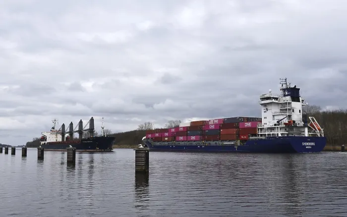 Framed Print : Cargo ship FORTUNE EXPRESS in the Kiel Canal