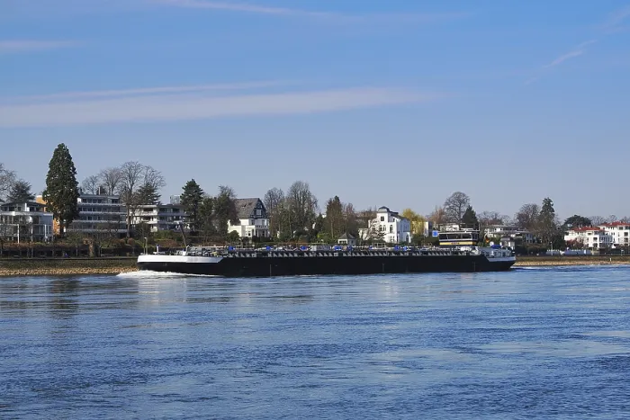 Framed Print : Cargo ship on the Rhine, Bonn, Germany