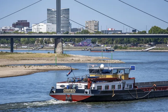 Framed Print : Cargo ship on the Rhine near Dusseldorf